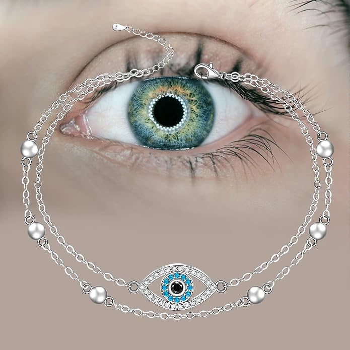 Fenthring Evil Eye Anklet Sterling Silver Protection Turkish Blue Eyes Ankle Bracelets Anklets for Women Chain Jewelry