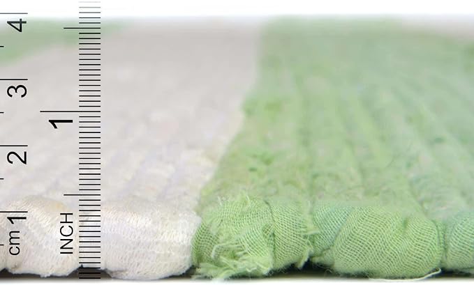 Unique Loom Chindi Rag Collection Area Rug - Striped (5' 1" Square, Green and Ivory)