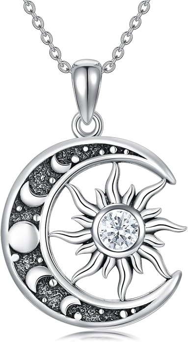 Sun and Moon Necklace 925 Sterling Silver Sun Moon Pendant Gemstone Jewelry Gifts for Women