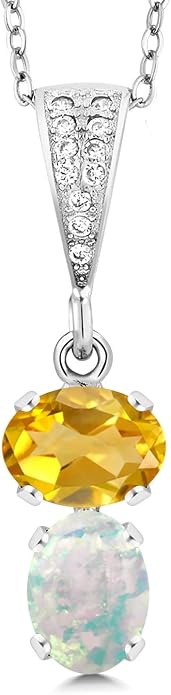 Gem Stone King 2-Stone Gemstone Birthstone Pendant Necklace for Women in 925 Sterling Silver | Oval 8x6MM | 18 Inch Silver Chain | Fine Jewelry for Her Mom Wife