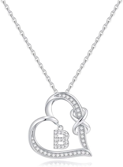Infinity Heart Necklaces for Women, S925 Sterling Silver Initial Necklace Womens Jewelry Mothers Day Gifts Girls Valentines Gifts for Her Christmas Birthday Gifts for Women Mom Wife Girlfriend