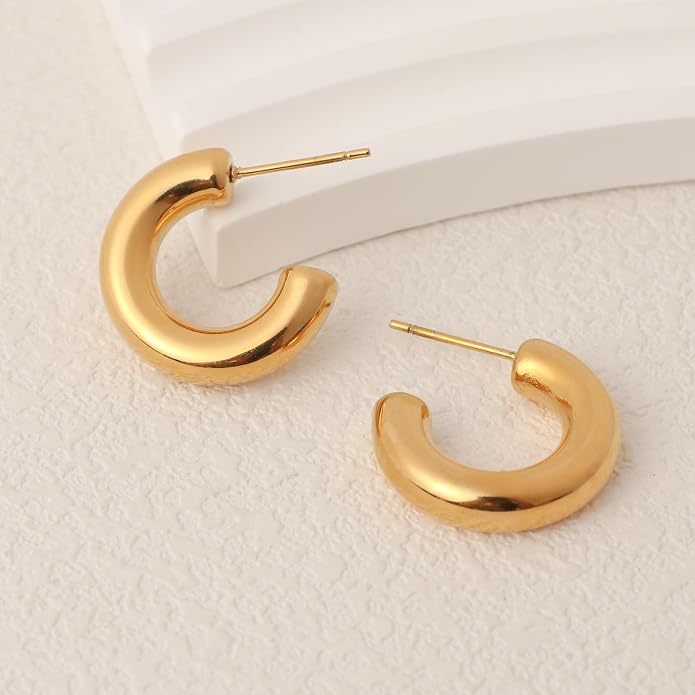18K Gold Plated Hoop Earrings for Women Chunky Huggie Earrings Minimalist Gold Jewelry Valentine's Day Gift for Girlfriend Wife