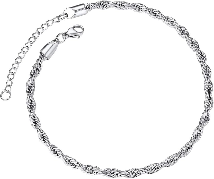 ChainsPro Resizable Anklet Chain for Women Men, Figaro/Wheat/Twist Rope/Cuban Foot Bracelet-Strong with Good Clasp-18K Gold Plated(Send Gift Box)