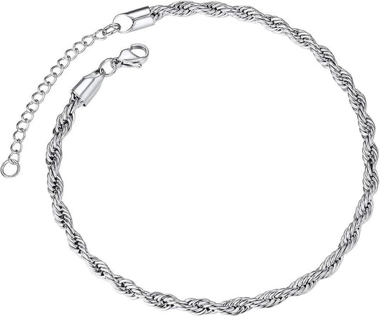 ChainsPro Resizable Anklet Chain for Women Men, Figaro/Wheat/Twist Rope/Cuban Foot Bracelet-Strong with Good Clasp-18K Gold Plated(Send Gift Box)