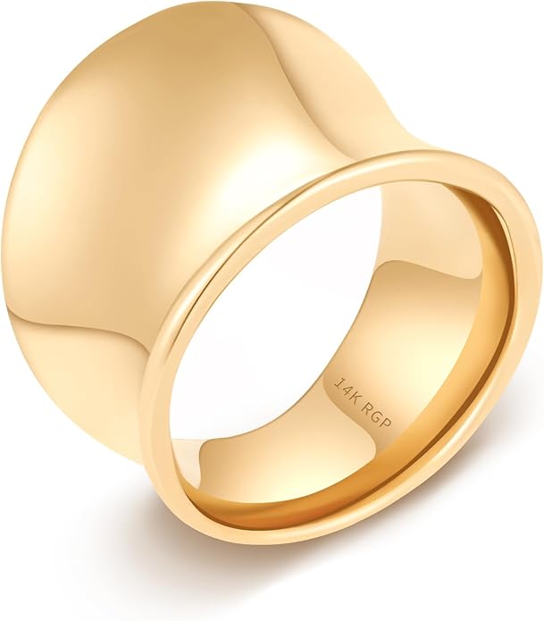 Wide Statement Band Rings for Women and Men，High 14K Gold Plated Polish Large Thumb Index Full Finger Rinds Size 6-11（Gold and Silver）