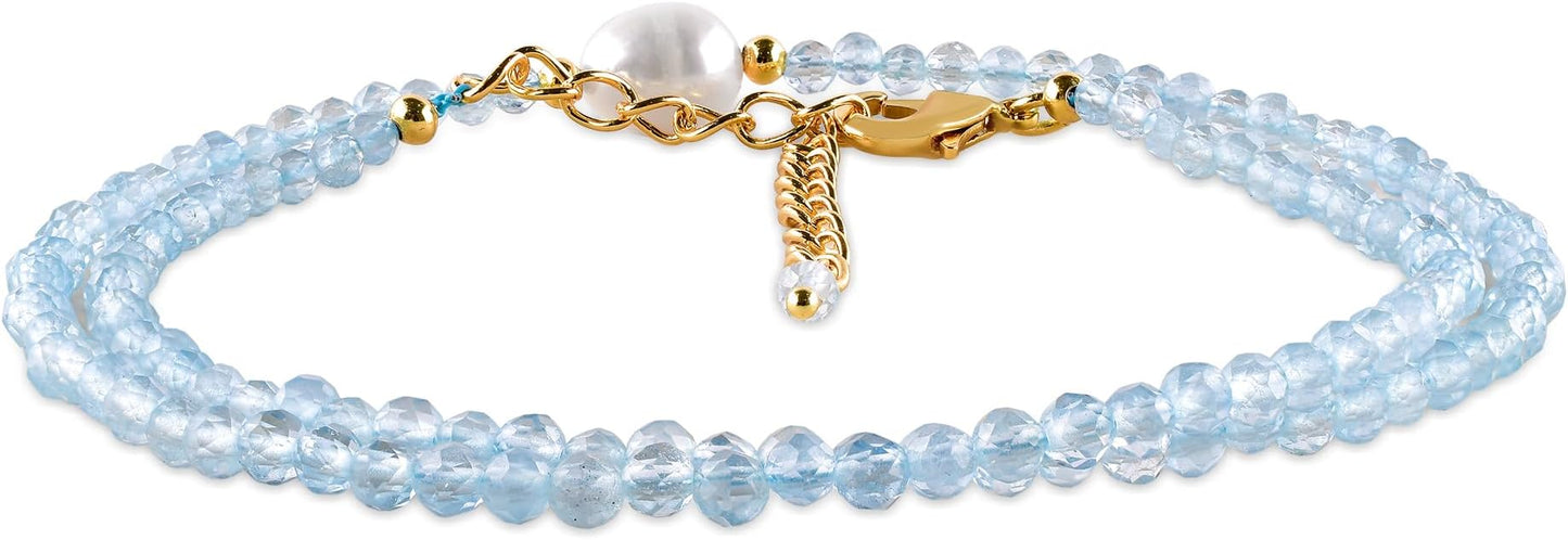 InfinityGemsArt Gemstone Gold Necklace For Women, Birthstone Natural Crystal Stone With Freshwater Pearl Beaded Jewelry, Gold Plated 18 Inch Chain