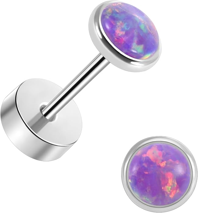Titanium Earrings for Women Stud Earrings Cubic Zirconia Dainty Screw Flat Back Hypoallergenic Earrings for Women for Multiple Cartilage Helix Conch Tragus Piercing Jewelry for Sensitive Ears