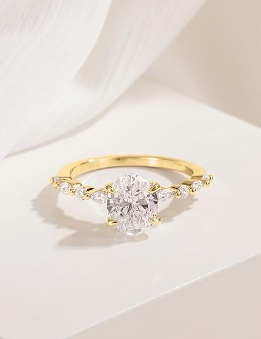 EAMTI 3 Carats 925 Sterling Silver Ring Oval Cut Cubic Zirconia Engagement Solitaire Marquise Promise Ring for Women Size 3-13