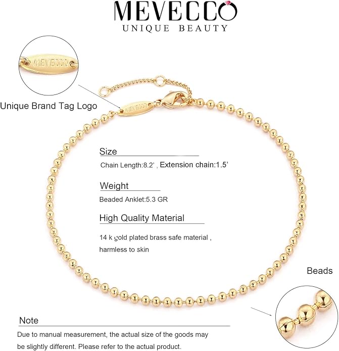MEVECCO Anklet for Women Gold Chain 14K Gold Plated Dainty Boho Beach Summer Simple Foot Jewelry Ankle Bracelet