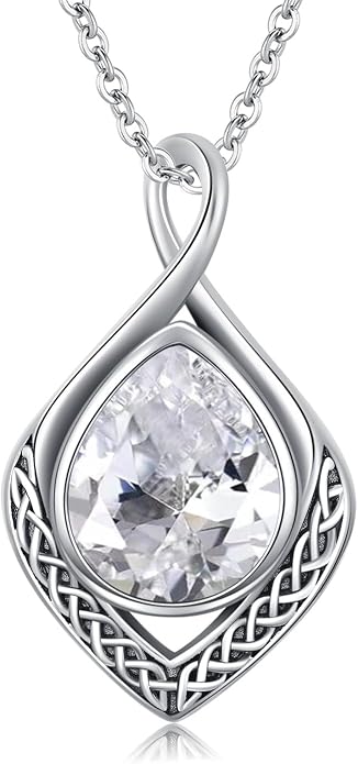 PELOVNY Celtic Knot Necklaces for Women 925 Sterling Silver Gemstone/Birthstone Teardrop Infinity Necklace Irish Celtic Pendant Jewelry Gifts for Mom Daughter Wife