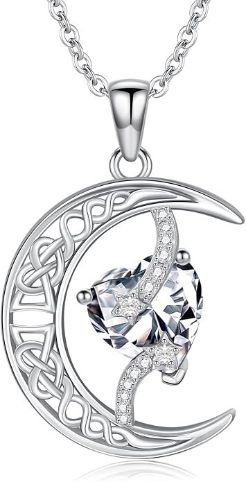 TOUPOP Moon and Star Birthstone Necklace for Women 925 Sterling Silver Celtic Moon Jewelry Birthday Mothers Day Gifts for Mom Wife Her