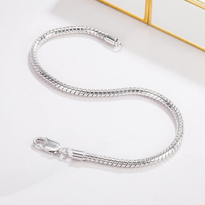 Dankadi Italy Smooth 3MM 4MM Round Snake Chain Bracelet Solid 925 Sterling Silver Men Women 6.3" 6.7" 7" 7.5" 8" 8.5" 9" 9.5" Bangle Charm Jewelry Gift