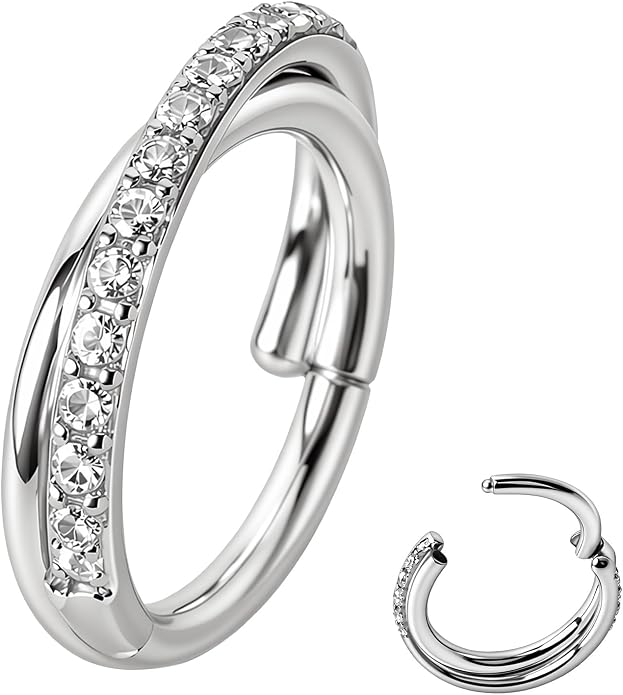 20/16G CZ Hinged Nose Rings Hoop, 316L Surgical Stainless Steel Cartilage Earring, Septum Clicker Ring, Daith Helix Rook Tragus Conch Lip Lobe Piercing Jewelry