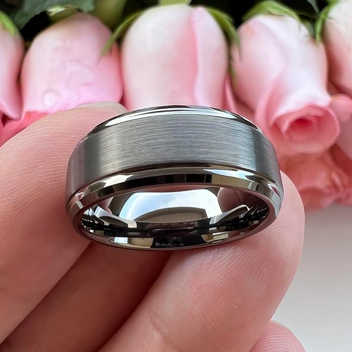 TUTISS 6mm 8mm Tungsten Rings for Men Women Fashion Engagement Wedding Bands Brushed Finish Stepped Beveled Edges Comfort Fit