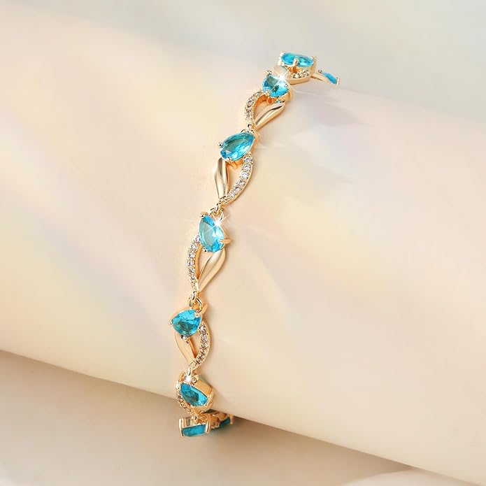 Richapex Diamond Tennis Bracelet for Women, Eternity Bracelet Blue Cubic Zirconia, Sapphire Bracelet, 18K Gold Plated Hypoallergenic Bracelets -7.48inch/190mm