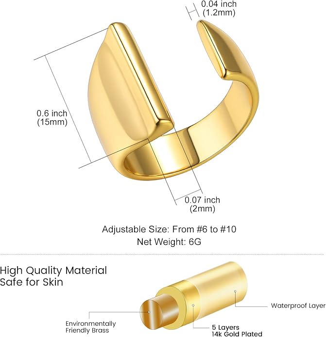 KeyStyle Bold Initial Letter Rings Adjustable, GoldChic Jewelry Women Gold Statement Ring Personalized Engraved Women’s Open Signet Ring for Party (Gold, White Gold, Black)