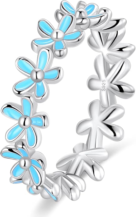 S925 Sterling Silver Dainty Daisy Flower Rings for Women, I Think Of You Every Daisy, 12 Month Birth Flower Ring
