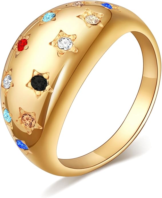 Gold Silver Rings Set for Women Chunky Statement Rings ZC Dome Evil Eye Croissant ring Thick 18K Gold Plated Band Rings