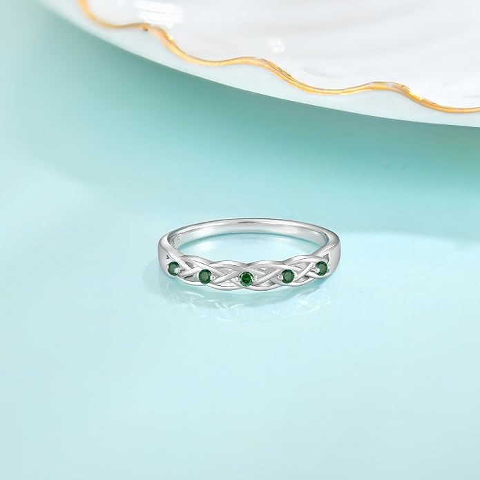 Infinity Celtic Knot Ring 925 Sterling Silver Twisted Knot Birthstone Ring Statement Rings for Women Size 5-10