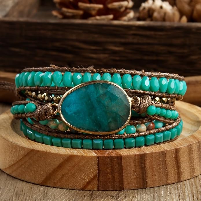 Women Wrap Bracelet Boho Natural Jasper Crystal Stone Beads Strand Bracelets