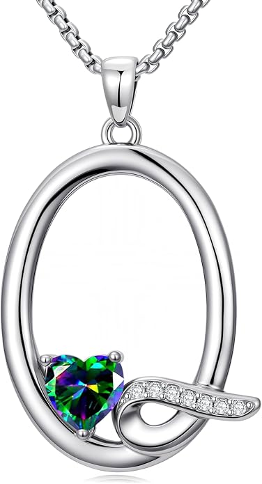 Birthday Gifts for Women Alphabet A to Z Initial Birthstone Pendant Necklaces for Women - 18k White Gold Plated Personalized Name Jewelry Anniversary Graduation Gifts for Wife Her Daughter Girlfriend(with Gift Box)