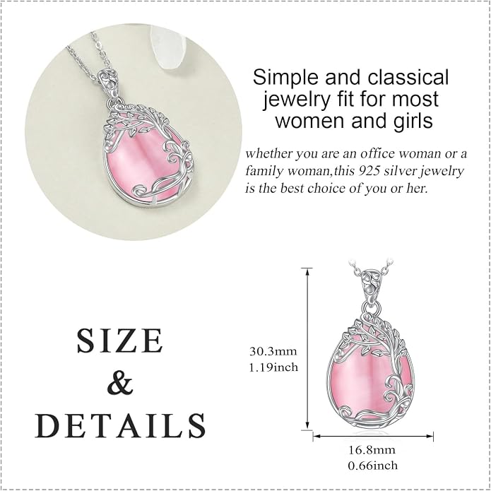 YAFEINI 925 Sterling Silver Moonstone Necklace Filigree Teardrop Pendant Necklace Jewelry for Women Girls