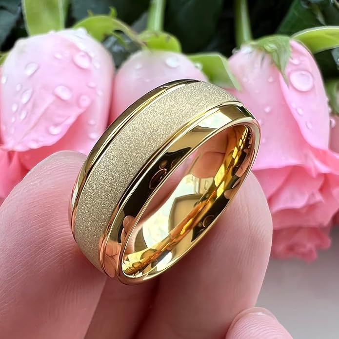 TUTISS 6mm 8mm Black/Gold/Rose Gold/White Tungsten Rings for Men Women Fashion Engagement Wedding Bands Sandblasted Finish I Love You Engraved Comfort Fit
