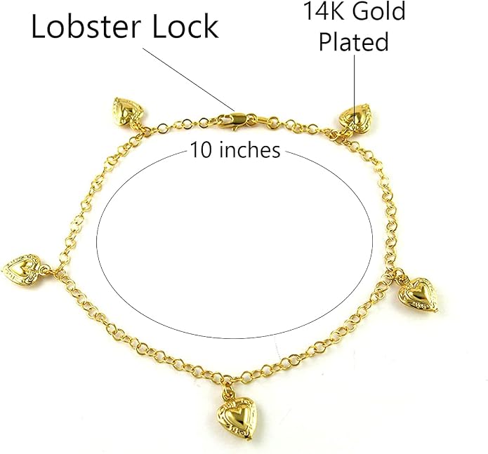 Savlano 14K Gold Plated 10 Inches Pendant Charm Chain Summer Anklet for Women Comes With a Gift Box