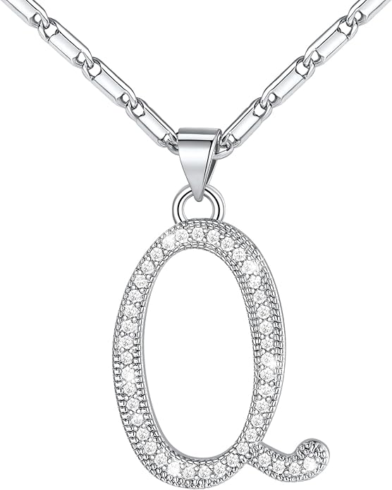 U7 Initial Necklace for Women, Gold/Platinum Plated CZ Crystal Letter A-Z Pendant Necklace, Shiny 20 Inch Name Chain Dainty Personalized Jewelry for Men Mom Wife Friend