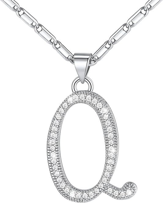 U7 Initial Necklace for Women, Gold/Platinum Plated CZ Crystal Letter A-Z Pendant Necklace, Shiny 20 Inch Name Chain Dainty Personalized Jewelry for Men Mom Wife Friend