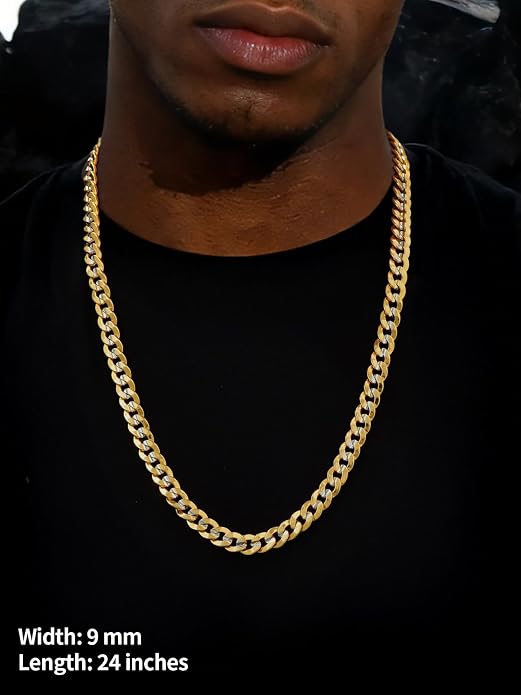 U7 Cuban Link Chain Necklace, Stainless Steel/Black/Gold Plated Chunky Curb Chain Necklace for Men Women, 14-30 Inches, 3/6/9/12 mm Width