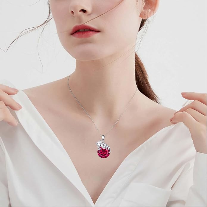 Cat Necklace Sterling Silver Cat Zircon Pendant Gothic Jewelry for Women Animal Lovers Gifts