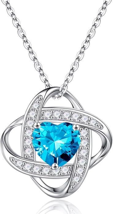 Iefil 925 Sterling Silver Love Knot Birthstone Necklace, Anniversary Birthday Gifts for Women, Jewelry Gift for Wife Mom Girlfriend Daughter