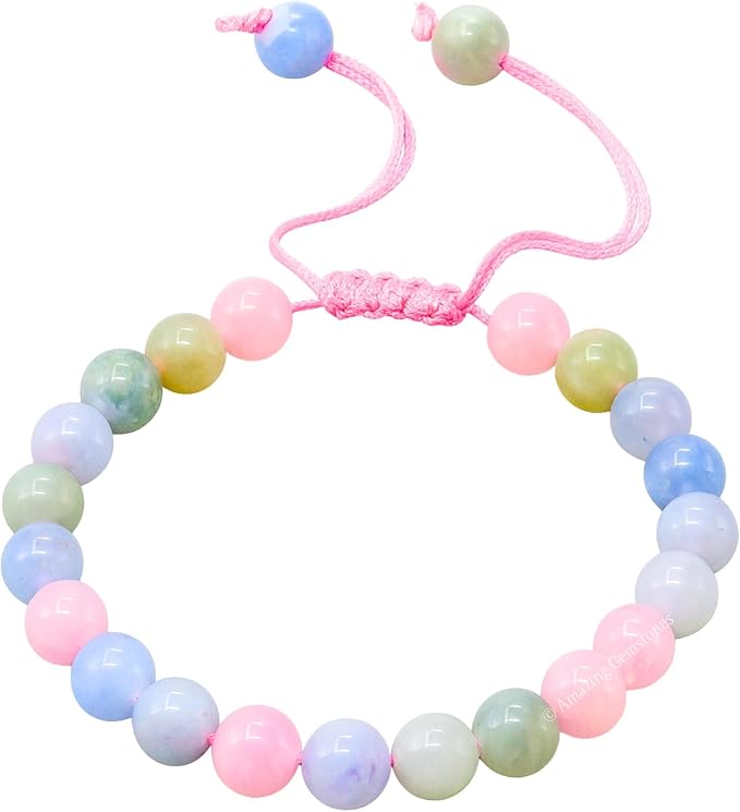 Amazing Gemstone Natural Morganite Bracelet for Women Men's Gifts - Protection Healing Crystal Bracelet - 8mm Gemstone Beaded Adjustable Bracelet Pulseras para Hombres Mujer Stocking Stuffers