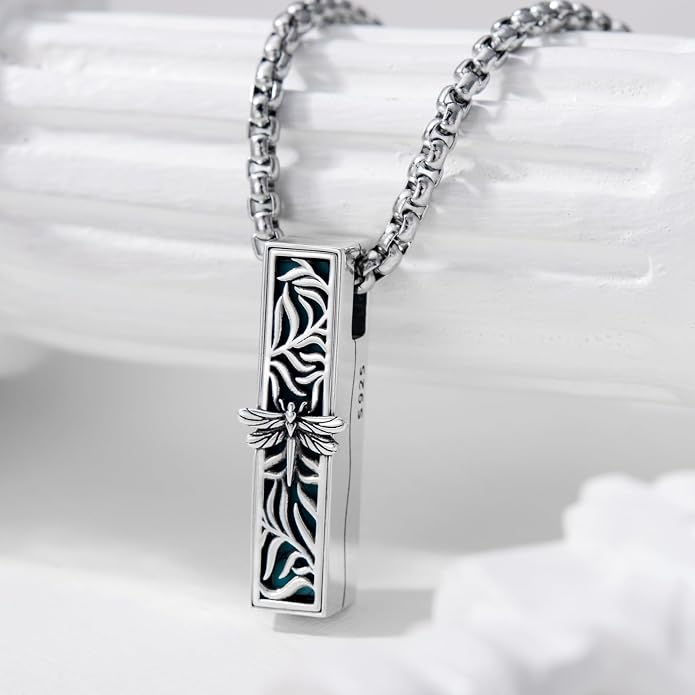 925 Sterling Silver Memorial Jewelry Urn Necklaces for Ashes, Photo Locket Necklace that Holds Picture