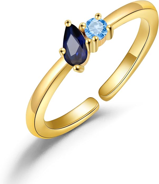 JSJOY Birthstone Rings for Women Dainty Emerald Blue Ring Birthday Gifts for Mom Her Gemstones CZ Ring for Teens Gold Rings That Don't Tarnish Adjustable Ring Jewelry Gifts