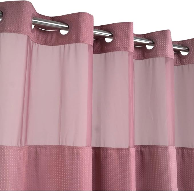 River Dream Heavyweight No Hooks Required Dotted Waffle Weave Shower Curtain with Snap in Liner - 71W x 74H,Hotel Grade,Spa Like Bath Curtain,Pale Mauve