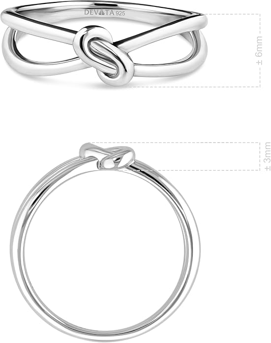 DEVATA Gold or Rhodium Plated Sterling Silver 925 – Eternity, Band Ring for Women – Heart, Knot, Clover, Infinity, Mariner, Cable, Curb, Cuban, Figaro, Daisy, Rope, Ribbed, Dome