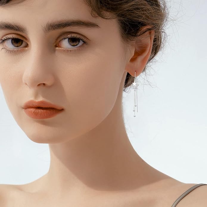 VONALA Moon Star Threader Earrings Sterling Silver Long Earrings for Women Hypoallergenic Tassel Chain Earrings for Teen Girls
