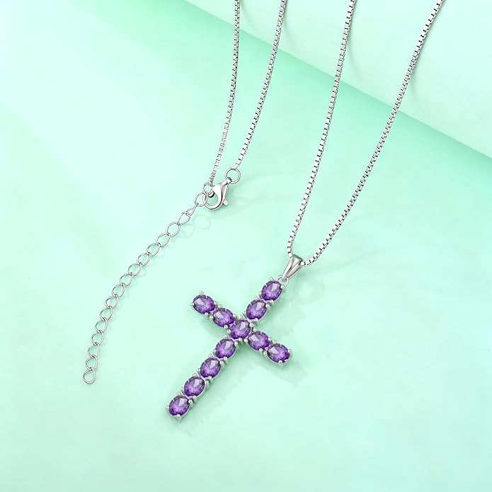 925 Sterling Silver Cross Necklace for Women Men Christian Jesus Faith Birthstone Cross Crucifix Pendant Necklaces
