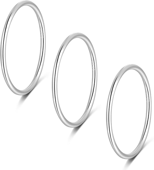 CANDYFANCY 925 Sterling Silver 1.2mm Stacking Midi Thin Rings Thumb Pinky Ring Stack Knuckle Rings for Women Band Ring Size 2.5-8.5