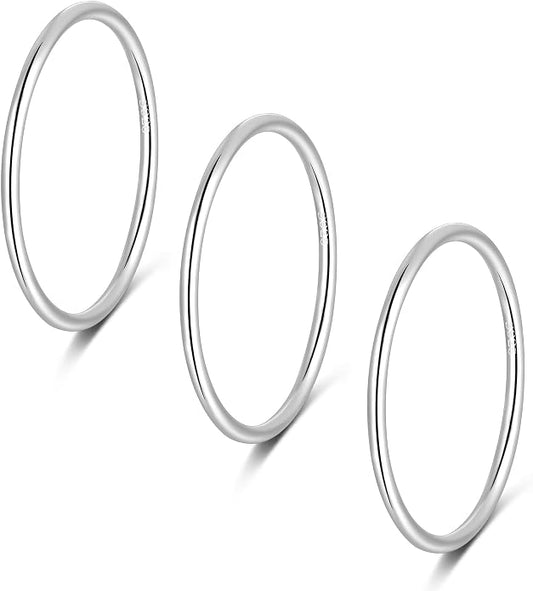 CANDYFANCY 925 Sterling Silver 1.2mm Stacking Midi Thin Rings Thumb Pinky Ring Stack Knuckle Rings for Women Band Ring Size 2.5-8.5
