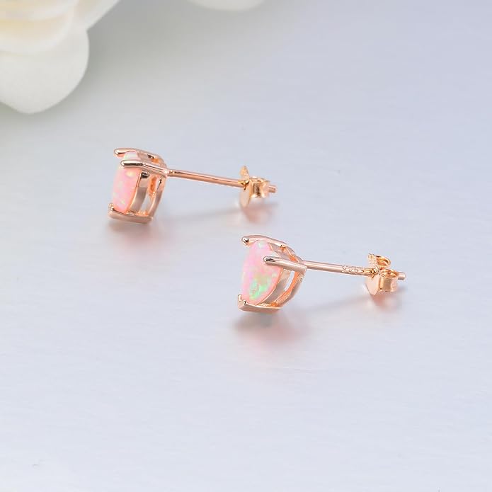 CiNily 925 Sterling Silver Stud Earrings for Women Teen, Heart Opal Stud Earrings, Dainty Cartilage Small Studs for Men, Heart Birthstone Earrings Lightweight Opal Jewelry for Mothers Day Birthday