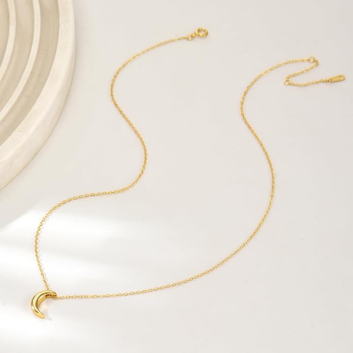 Crescent Moon Necklace for Women, 925 Sterling Silver Crescent Choker Necklace 14K Gold Plated Dainty Half Moon Pendant Necklace for Mother Daughter Mother Wedding Graduation Jewelry Gift