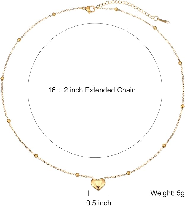 14K Gold Plated Heart Necklace for Women - Dainty Tiny Pendant Choker, Simple Gold Chain Jewelry, Trendy Birthday Gifts for Her