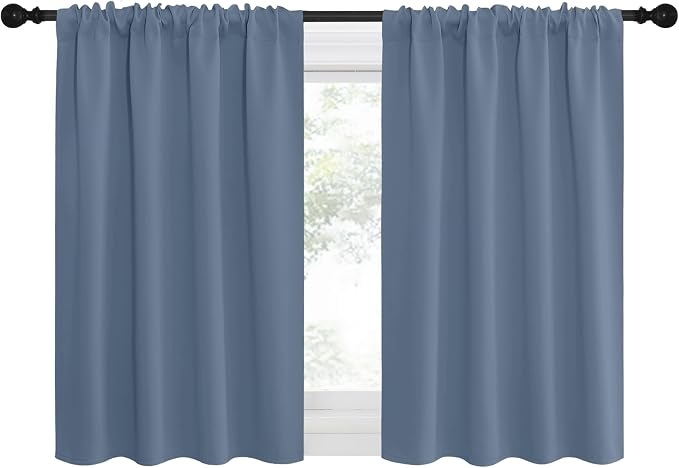 NICETOWN RV Blackout Curtains for Camper Windows, Short Blackout Curtains & Drapes, Thermal Insulated Blackout Curtain Panels for Kids Room, Play Room (Stone Blue, 34" Wide by 30" Long, 2 PCs)