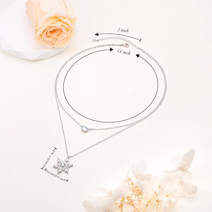 FLYOW Layered Choker Necklace S925 Sterling Silver Star Full Moon Daisy Flower Pendant Disc Jewelry Adjustable Clavicle Necklaces for Women Girls Birthday Gifts