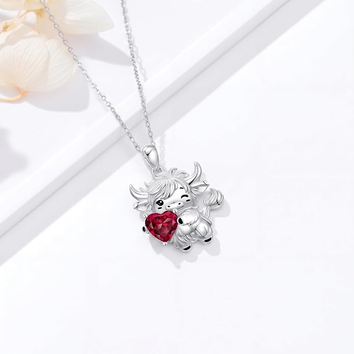 PELOVNY Teddy Bear Necklace for Women 925 Sterling Silver Bear/Highland Cow/Fox/Cat/Axolotl Birthstone Necklace Christmas Birthday Jewelry Gifts for Mom Daughter Wife Sister