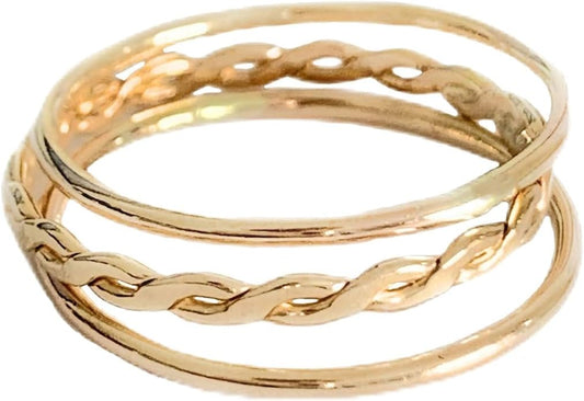 Braid Stack Fitted Toe Rings Gold Filled or Sterling Silver - Three Stackable Rings - Wear on Toe, Finger, Thumb or Knuckle