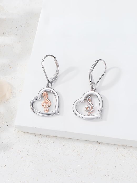 Midari Heart Dangle Earrings 925 Sterling Silver Leverback Drop Earrings Teacher Music Art Jewelry Gifts for Women Students Apple/Guitar/Palette/Note Design